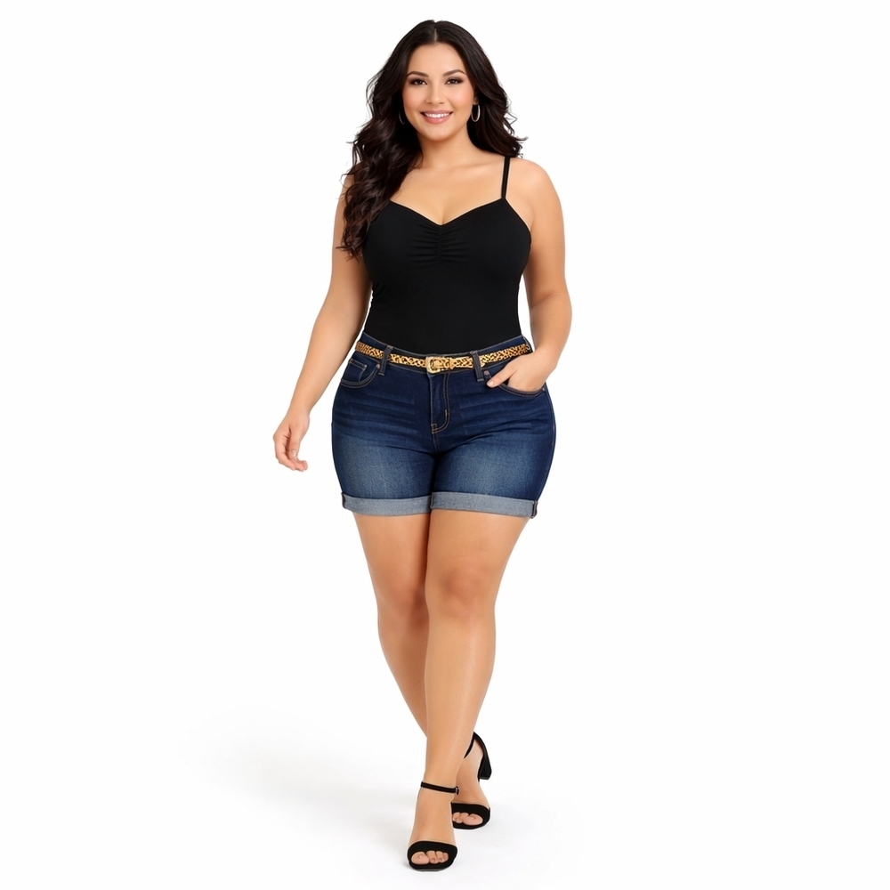 Torrid 22 Dark Wash Low Rise Denim Shorts Leopard Belt NWT Cute Fit